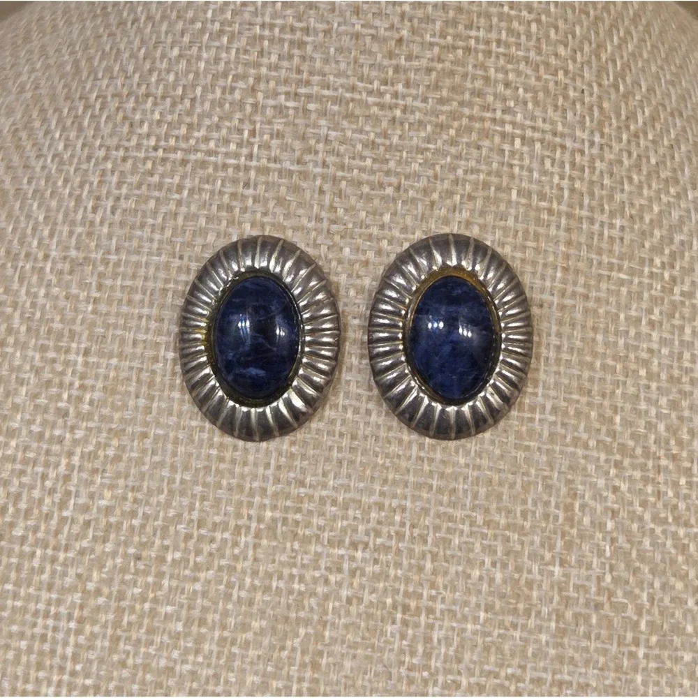 Vintage Sterling Silver &‎ Lapis Lazuli Earrings